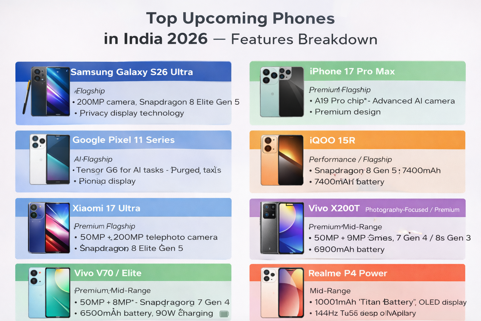 Top Upcoming Phones in India 2026 — Features Breakdown